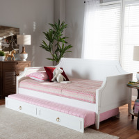 Baxton Studio Mariana-White-Daybed-T Mariana Classic and Traditional White Finished Wood Twin Size Daybed with Trundle